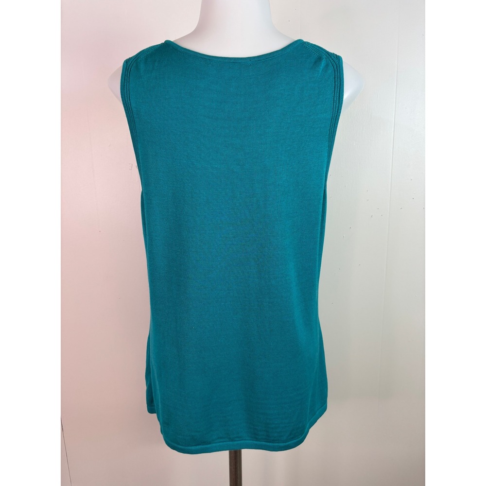Coldwater Creek Tank Top Large Teal Silk Cotton Blend Knit Scoop Neck Women - Picture 5 of 10